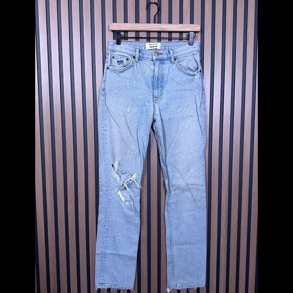 Reformation Light Blue Distressed Straight-Leg Jeans